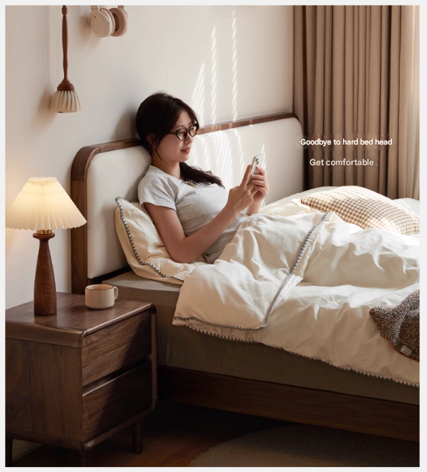 Black Walnut Solid Wood Simple Soft Bed