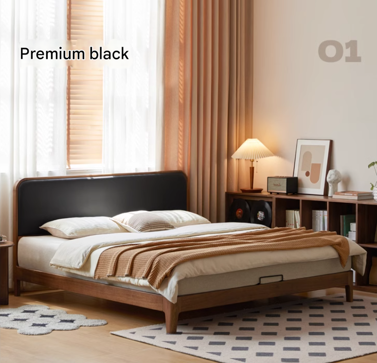 Black Walnut Solid Wood Simple Soft Bed