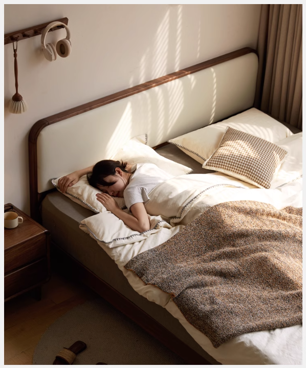 Black Walnut Solid Wood Simple Soft Bed