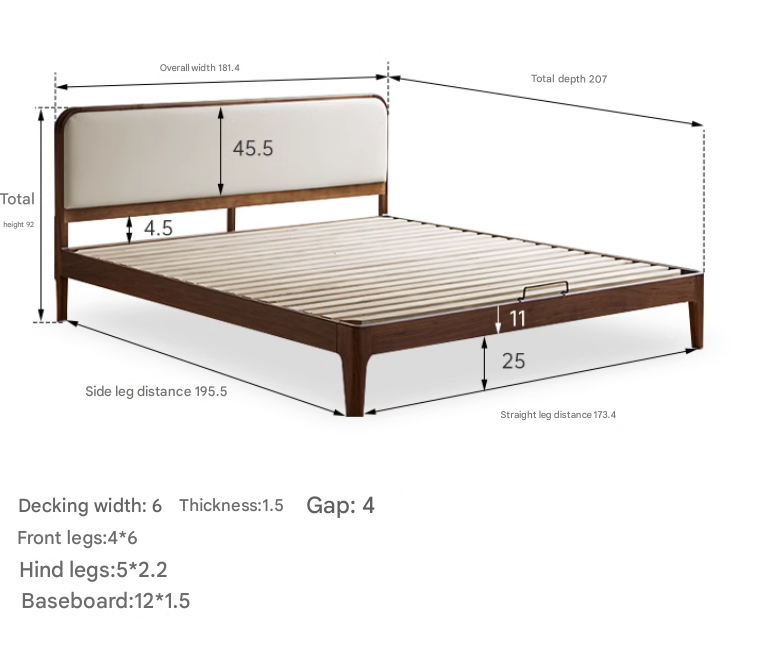 Black Walnut Solid Wood Simple Soft Bed