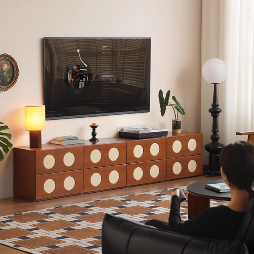 Poplar Solid Wood Ancient Style Module Combination TV Cabinet.