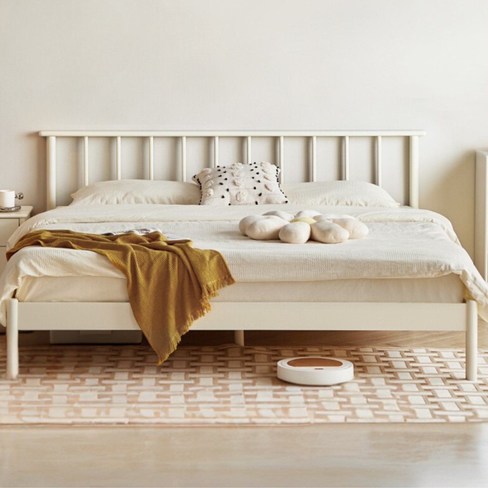 Pine Solid Wood Bed Nordic Light Luxury White Bed