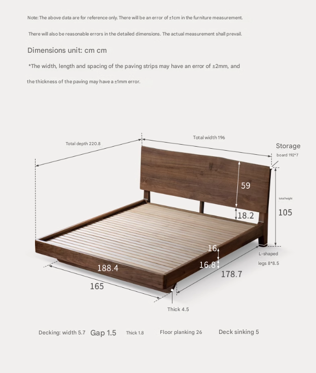 Black Walnut solid wood bed Wabi-sabi style