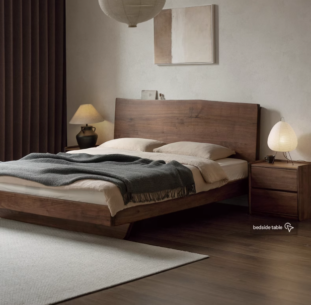 Black Walnut solid wood bed Wabi-sabi style