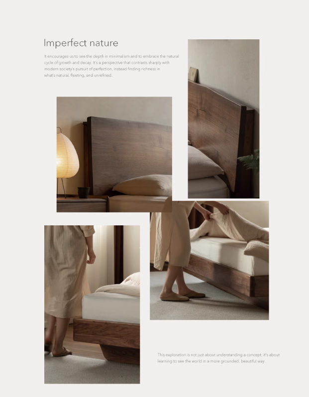 Black Walnut solid wood bed Wabi-sabi style