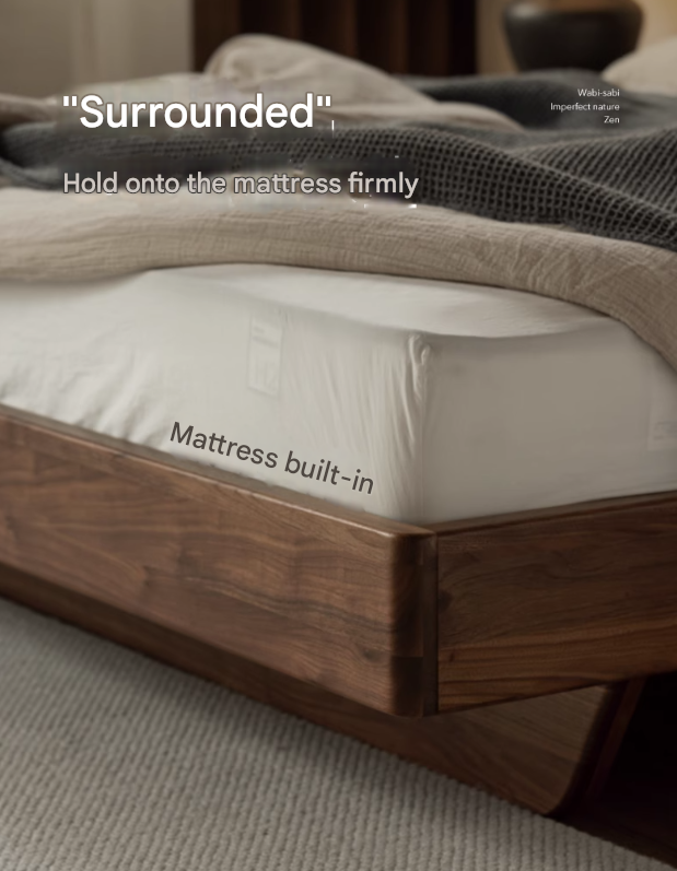 Black Walnut solid wood bed Wabi-sabi style