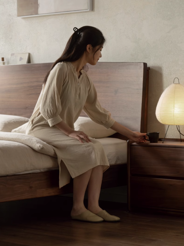 Black Walnut solid wood bed Wabi-sabi style
