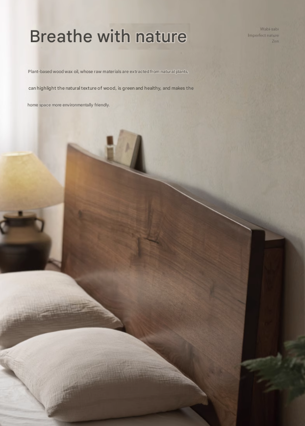 Black Walnut solid wood bed Wabi-sabi style