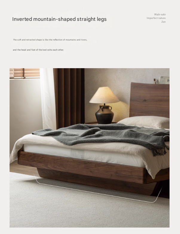 Black Walnut solid wood bed Wabi-sabi style