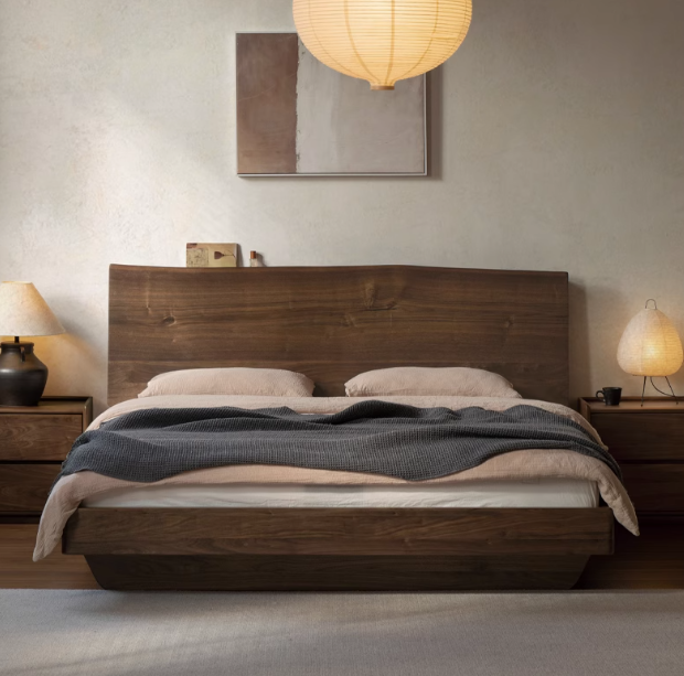 Black Walnut solid wood bed Wabi-sabi style