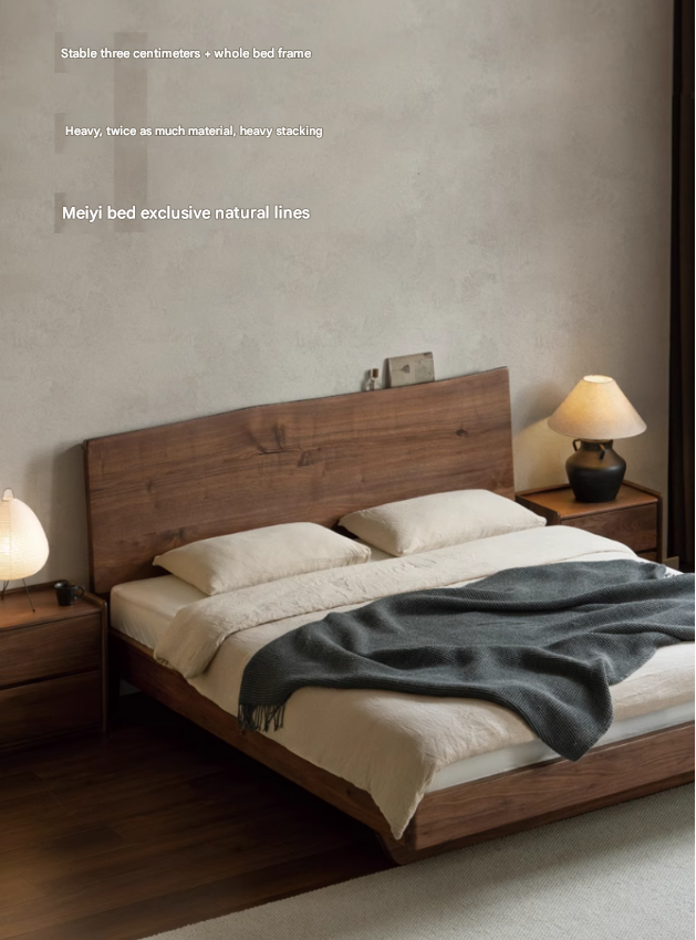 Black Walnut solid wood bed Wabi-sabi style