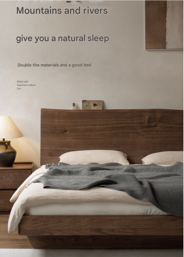 Black Walnut solid wood bed Wabi-sabi style