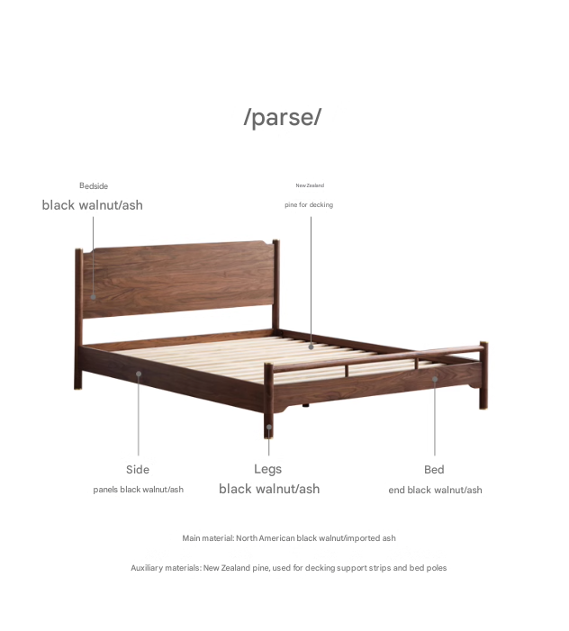 Black Walnut, Ash Solid Wood Bed