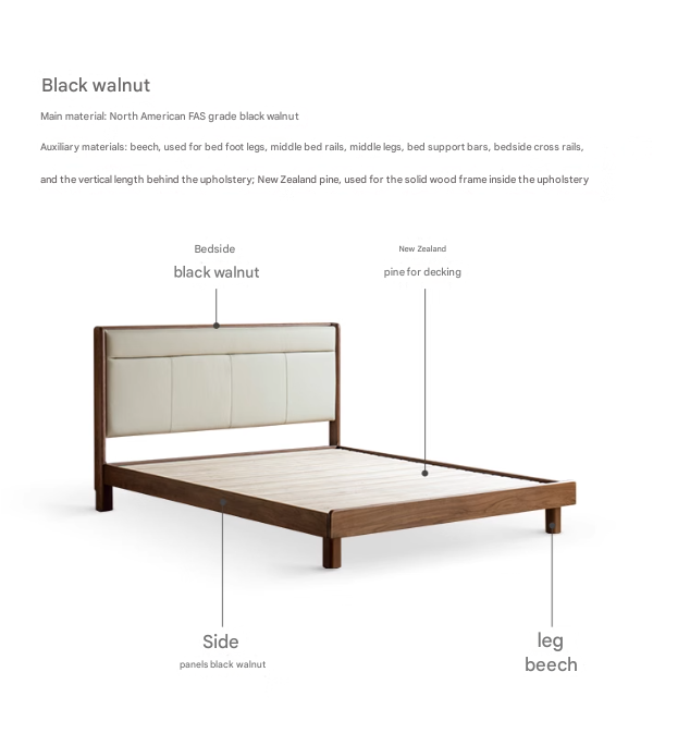 North American Black Walnut, Ash solid wood leather soft bed