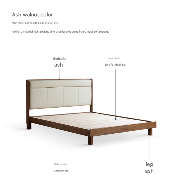 North American Black Walnut, Ash solid wood leather soft bed