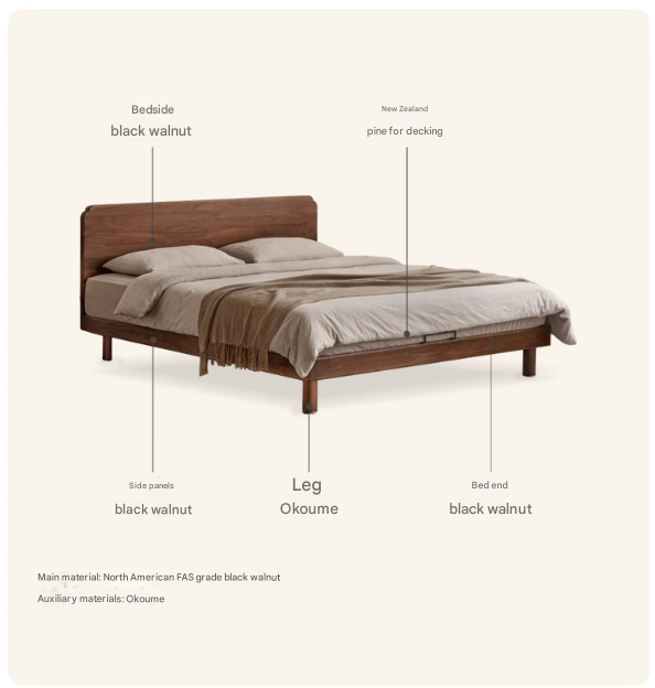 Oak, North American black walnut solid wood bed