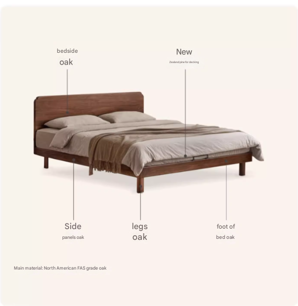 Oak, North American black walnut solid wood bed