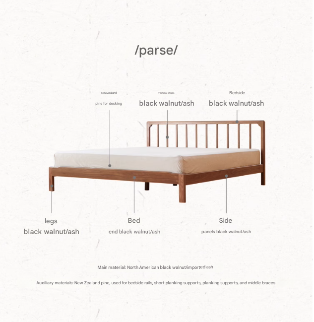 Ash, Black Walnut Solid Wood Nordic Simple Bed