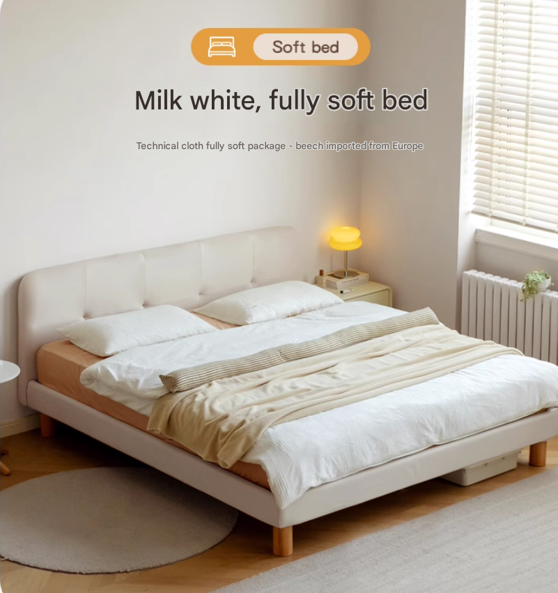 Fabric Nordic Simple Soft Bed Cream Style