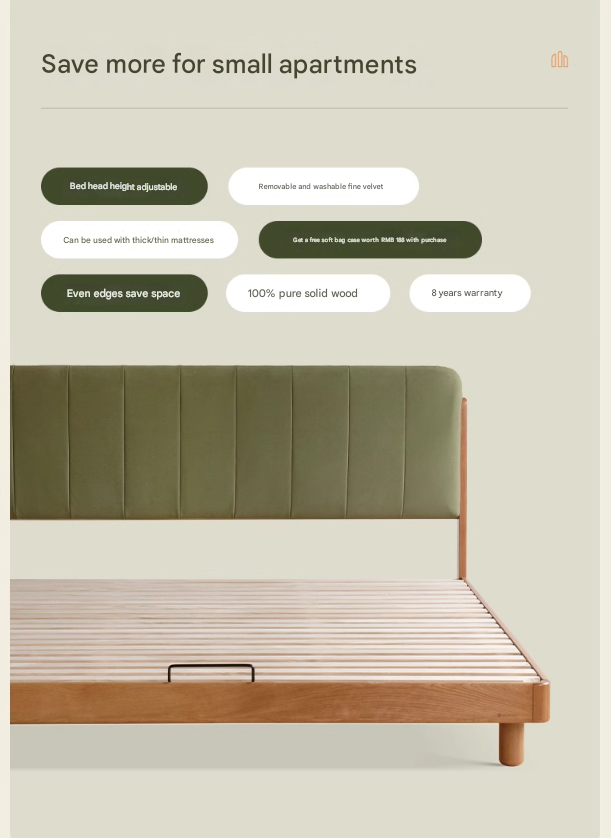 Cherry Solid Wood fabric Soft Bed
