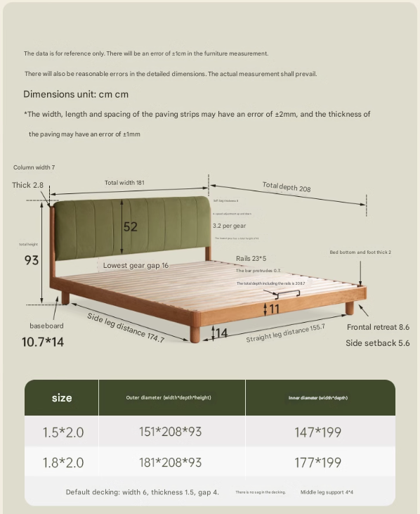 Cherry Solid Wood fabric Soft Bed