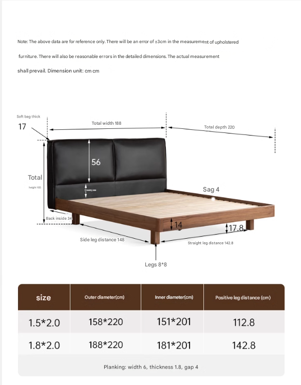 Teak, Black Walnut Solid Wood Genuine Leather Suspended Bed with Light
