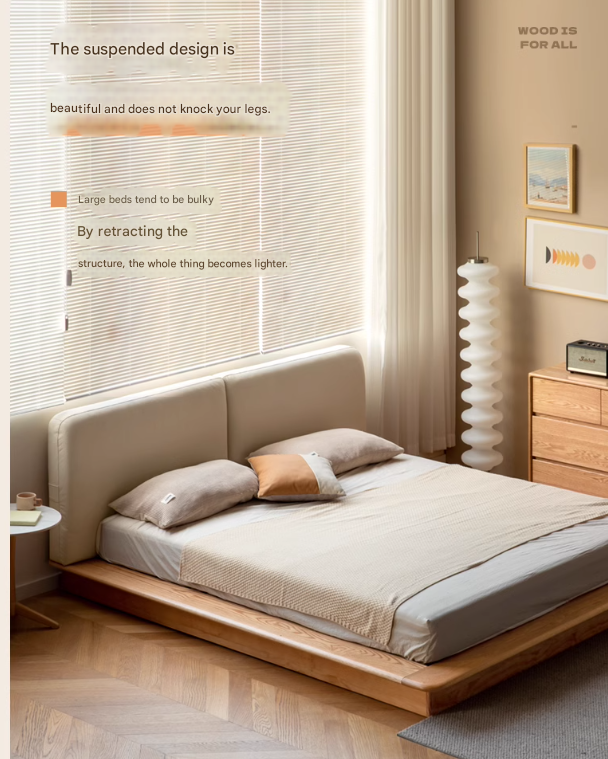Oak solid wood Leather Technology Fabric Soft Bed floating platform bed