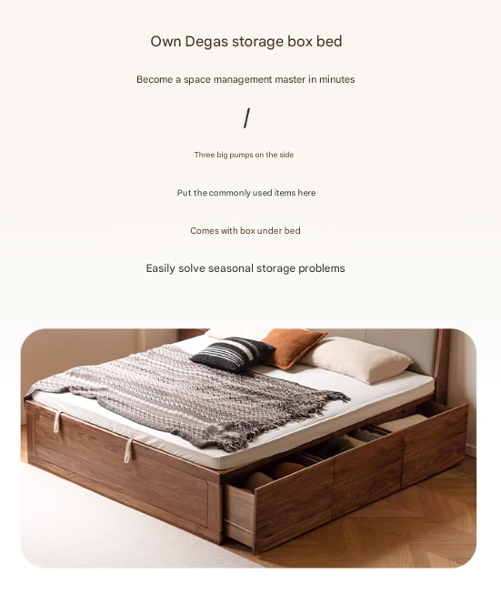 Black Walnut Solid Wood leather soft Drawer Box Bed Nordic