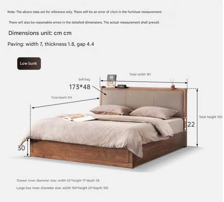 Black Walnut Solid Wood leather soft Drawer Box Bed Nordic
