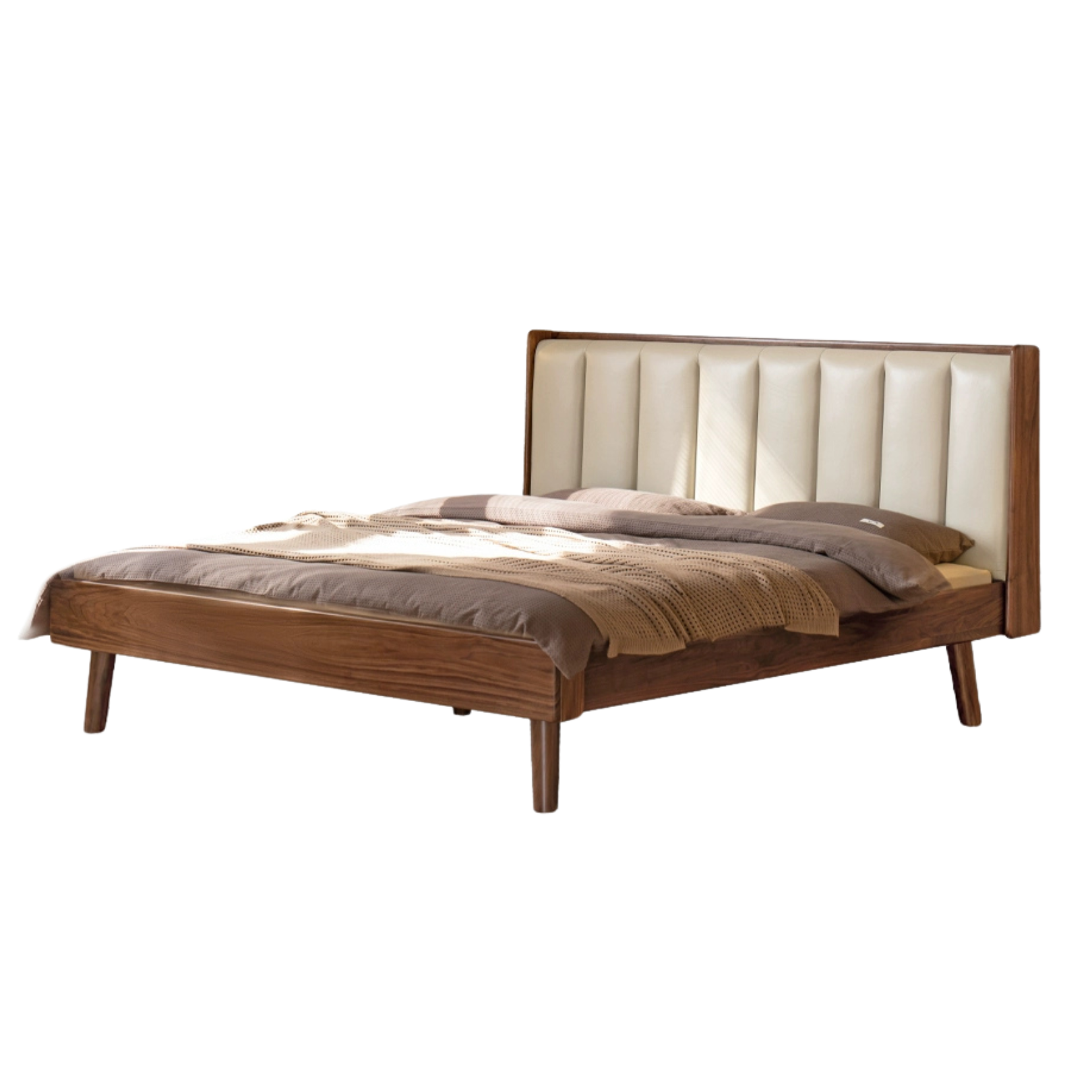 Black Walnut Solid Wood leather Simple High Soft Back Bed