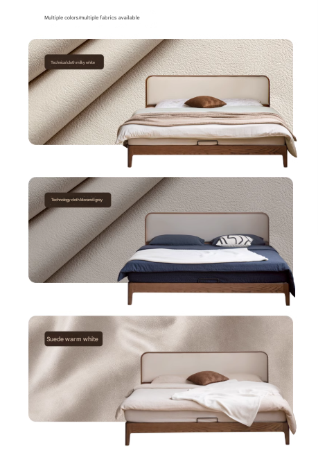 Rubber wood, Oak Solid Wood Bed Technology Fabric