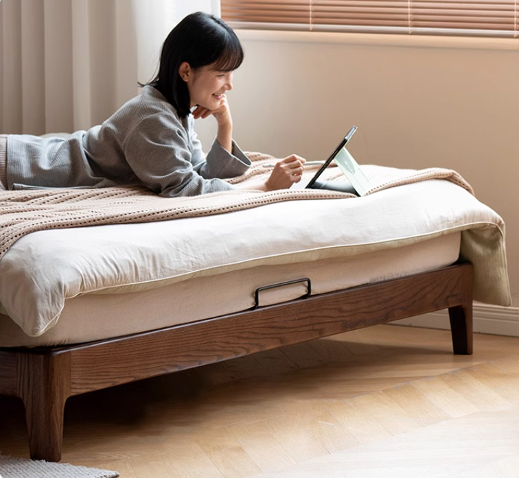Rubber wood, Oak Solid Wood Bed Technology Fabric