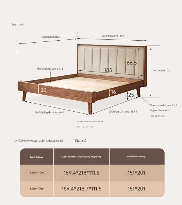 Black Walnut Solid Wood leather Simple High Soft Back Bed