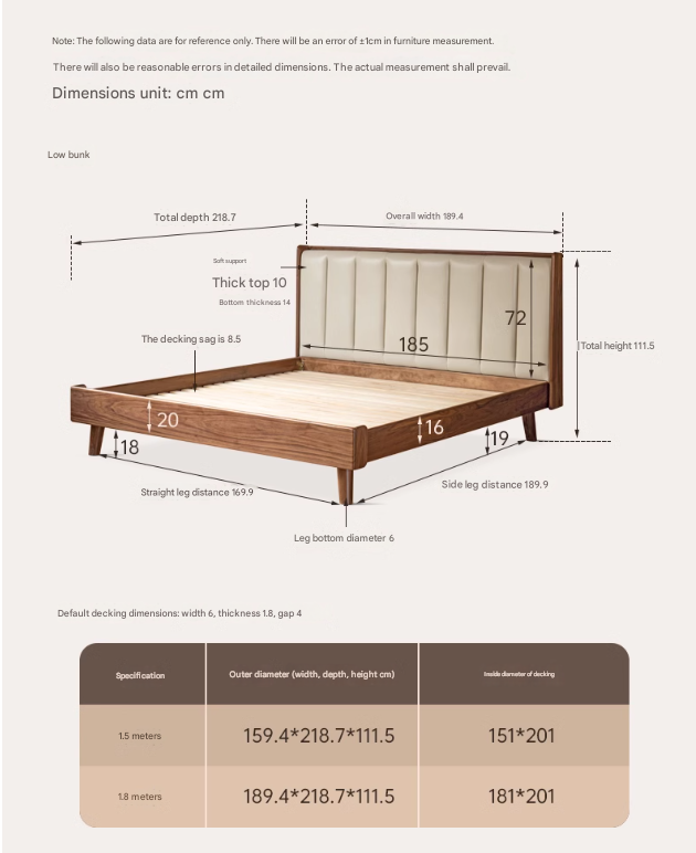 Black Walnut Solid Wood leather Simple High Soft Back Bed