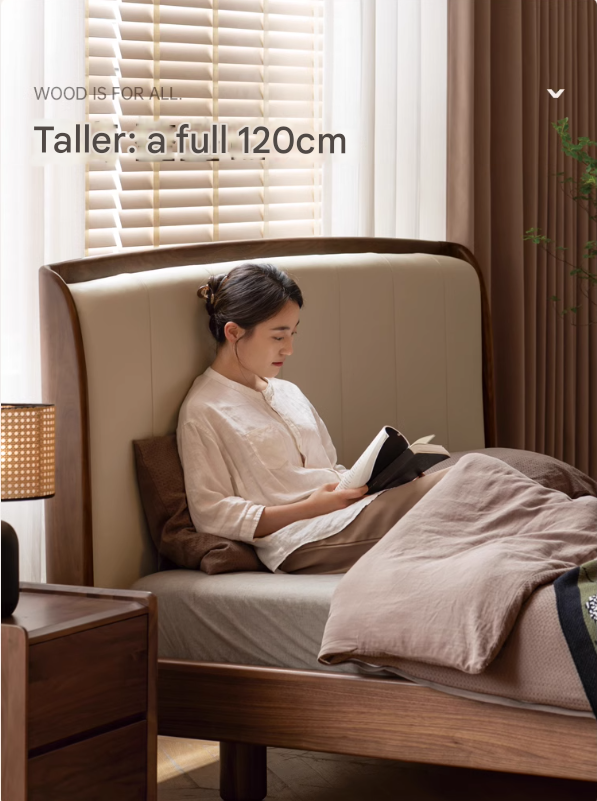 Black Walnut, Ash Solid Wood leather Simple High Soft Back Bed