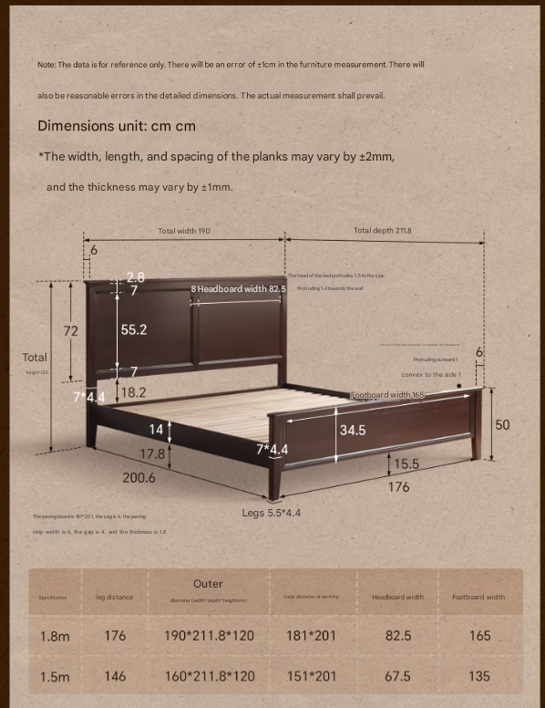 Poplar Solid Wood Bed Modern American Retro High Back Bed