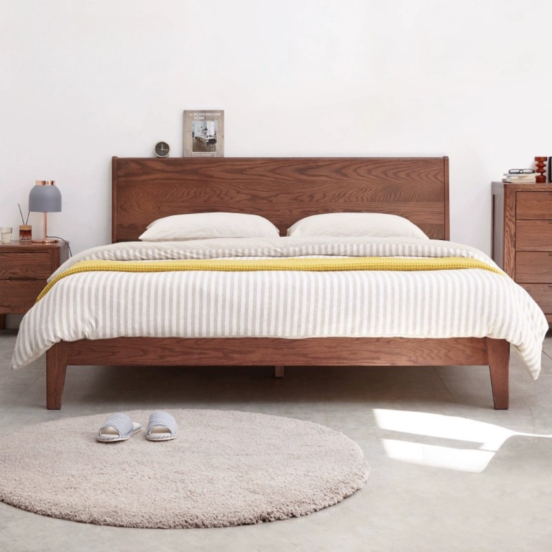 Oak solid wood bed modern simple Nordic bed