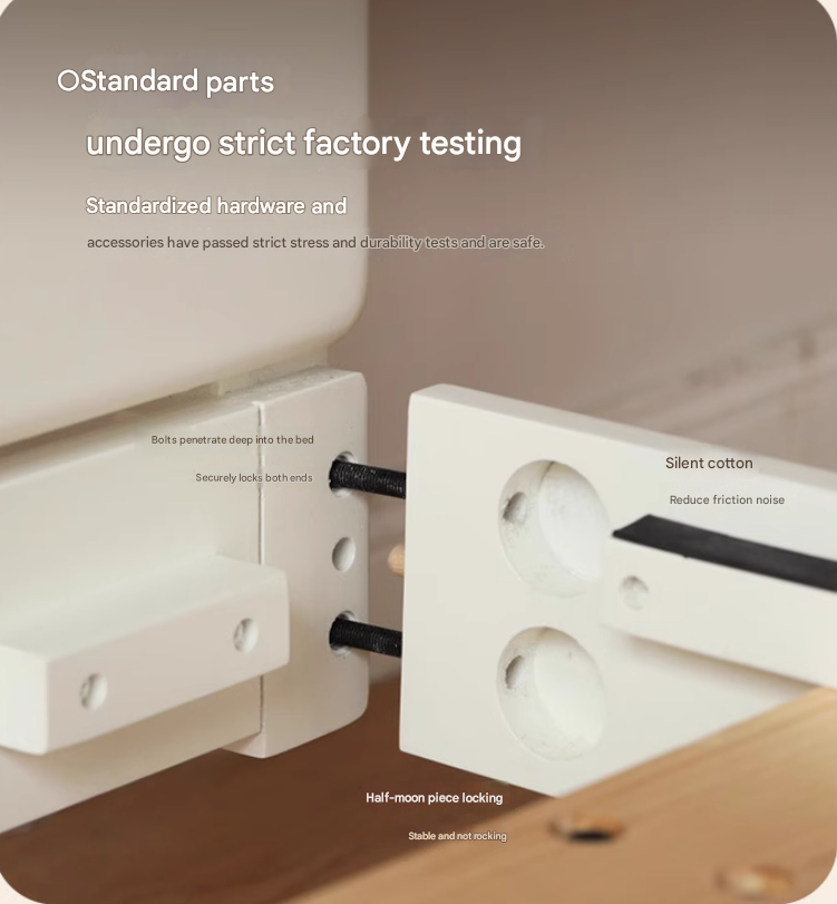 Poplar, Rubberwood Solid Wood Bed Modern Simple Cream Style