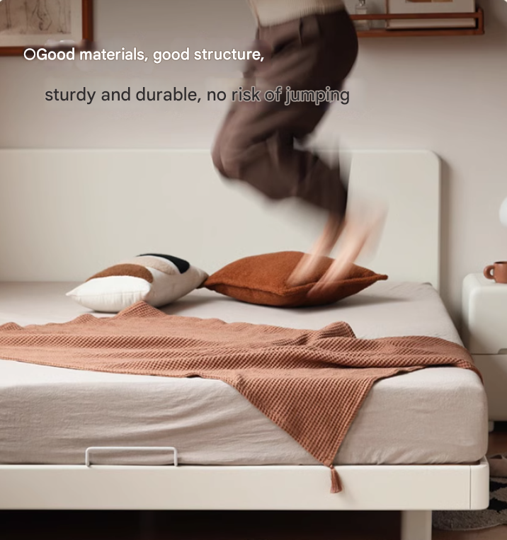 Poplar, Rubberwood Solid Wood Bed Modern Simple Cream Style