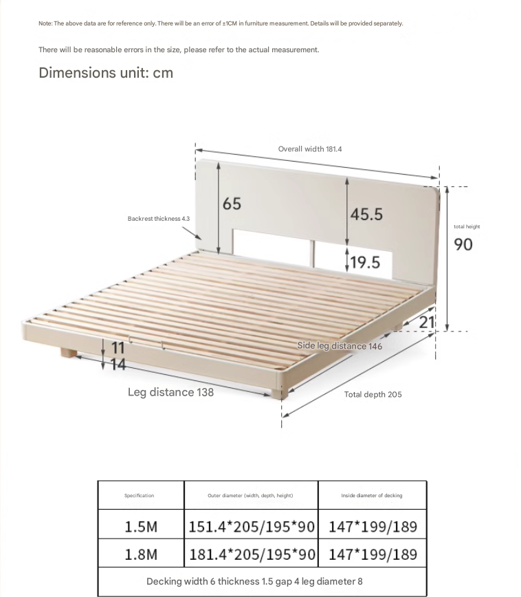 Poplar, Rubberwood Solid Wood Bed Modern Simple Cream Style