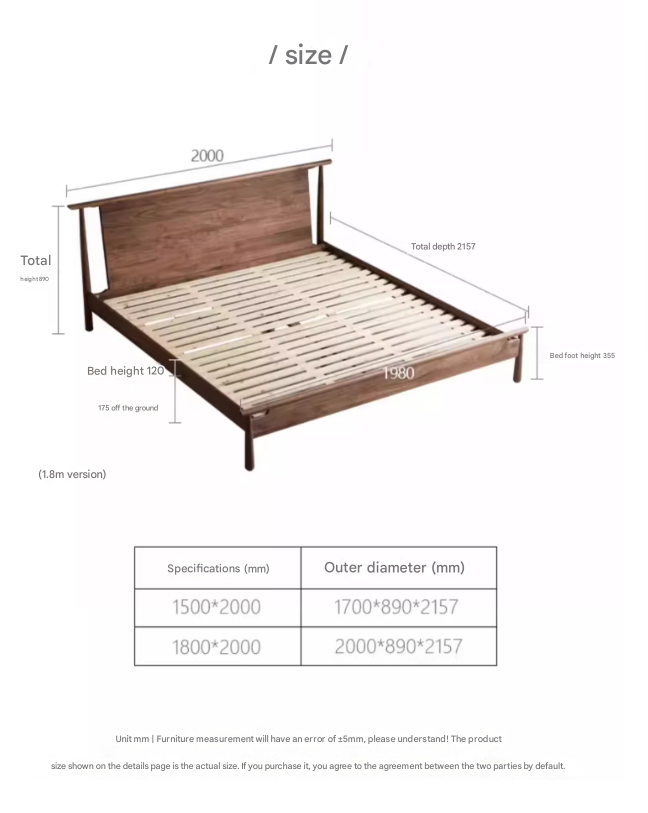 North American black walnut solid wood light luxury bed