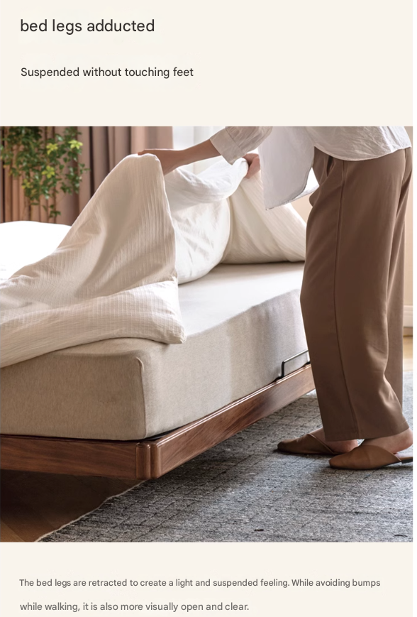 North American Black Walnut, Oak Technical Cloth Organic Leather Soft Suspended Bed