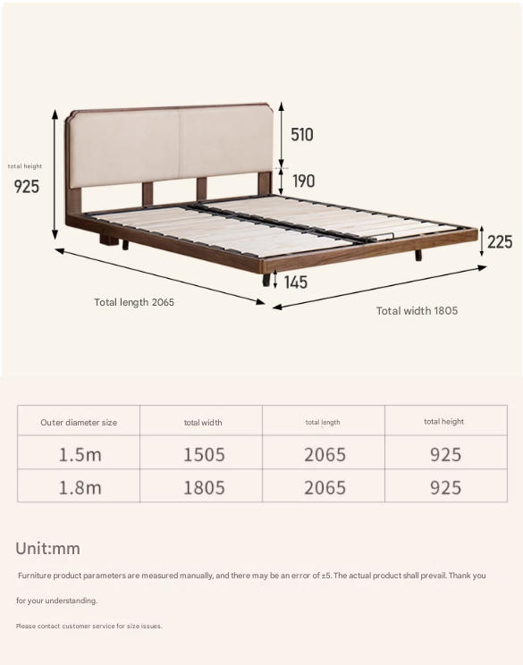 North American Black Walnut, Oak Technical Cloth Organic Leather Soft Suspended Bed