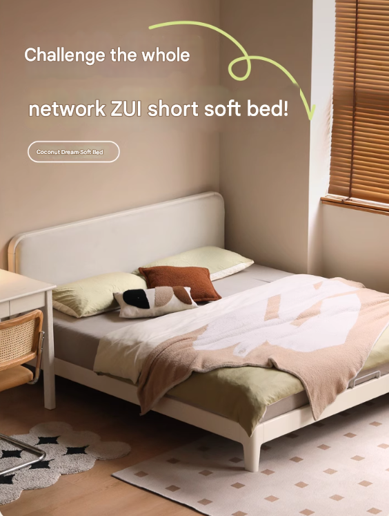 Rubber Wood  Solid Wood Soft Bed Cream Style