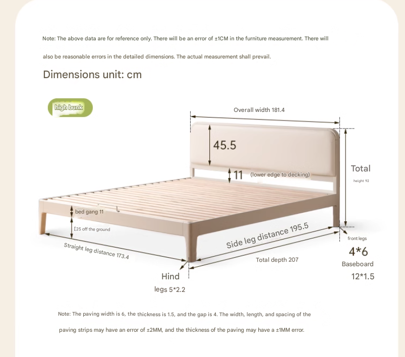 Rubber Wood  Solid Wood Soft Bed Cream Style