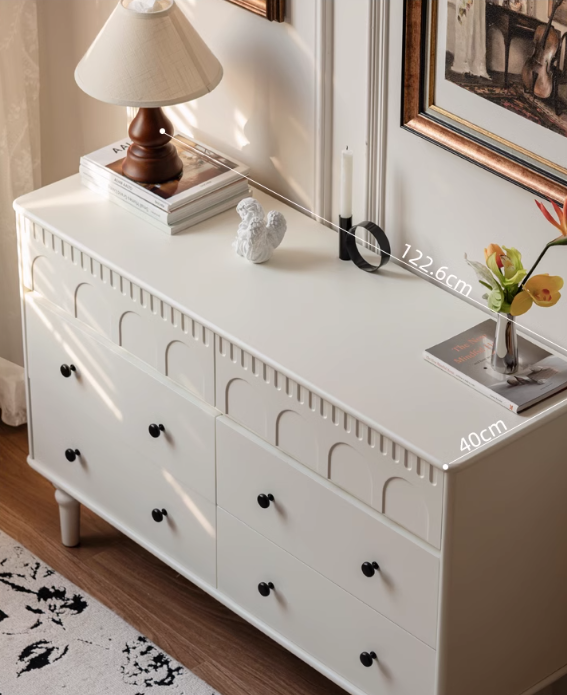 Solid Rubberwood Cabinet French Retro Cream Style Drawers.