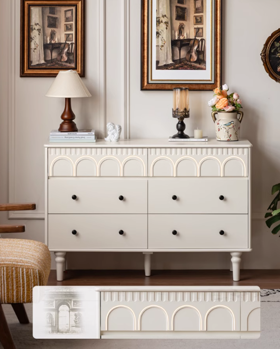 Solid Rubberwood Cabinet French Retro Cream Style Drawers.