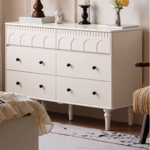 Solid Rubberwood Cabinet French Retro Cream Style Drawers.