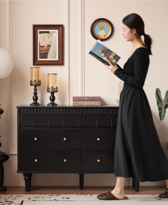 Poplar Solid Wood French Retro Six Drawers.