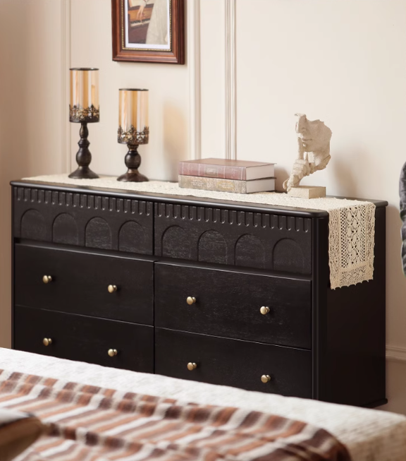 Poplar Solid Wood French Retro Six Drawers.